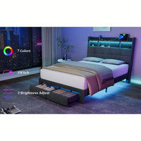 Multi-Functional LED Bed Frame With Charging Station And Memory Foam Headboard