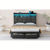 Multi-Functional LED Bed Frame With Charging Station And Memory Foam Headboard