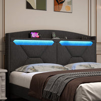 Queen Size Storage Headboard With RF LED Lights For Stylish Bedroom Organization