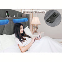 Queen Size Storage Headboard With RF LED Lights For Stylish Bedroom Organization