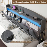 Queen Size Storage Headboard With RF LED Lights For Stylish Bedroom Organization