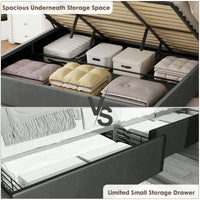 Elegant Grey Velvet Queen Size Bed With Lift-Up Storage