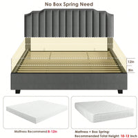 Elegant Grey Velvet Queen Size Bed With Lift-Up Storage