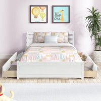 Full Size White Wood Platform Bed Frame With 4 Storage Drawers And Headboard For All Ages