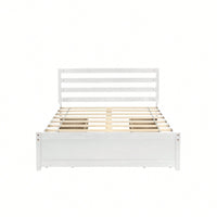 Full Size White Wood Platform Bed Frame With 4 Storage Drawers And Headboard For All Ages