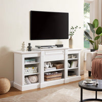 Modern White Media Console Table With Ample Storage Space For TV And Entertainment Systems 65.75 Inch Wide