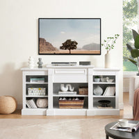 Modern White Media Console Table With Ample Storage Space For TV And Entertainment Systems 65.75 Inch Wide