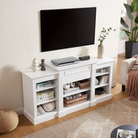 Modern White Media Console Table With Ample Storage Space For TV And Entertainment Systems 65.75 Inch Wide