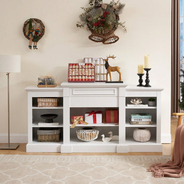 Modern White Media Console Table With Ample Storage Space For TV And Entertainment Systems 65.75 Inch Wide