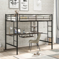 Space Saving Full Loft Bed With Integrated Desk And Shelf In Black