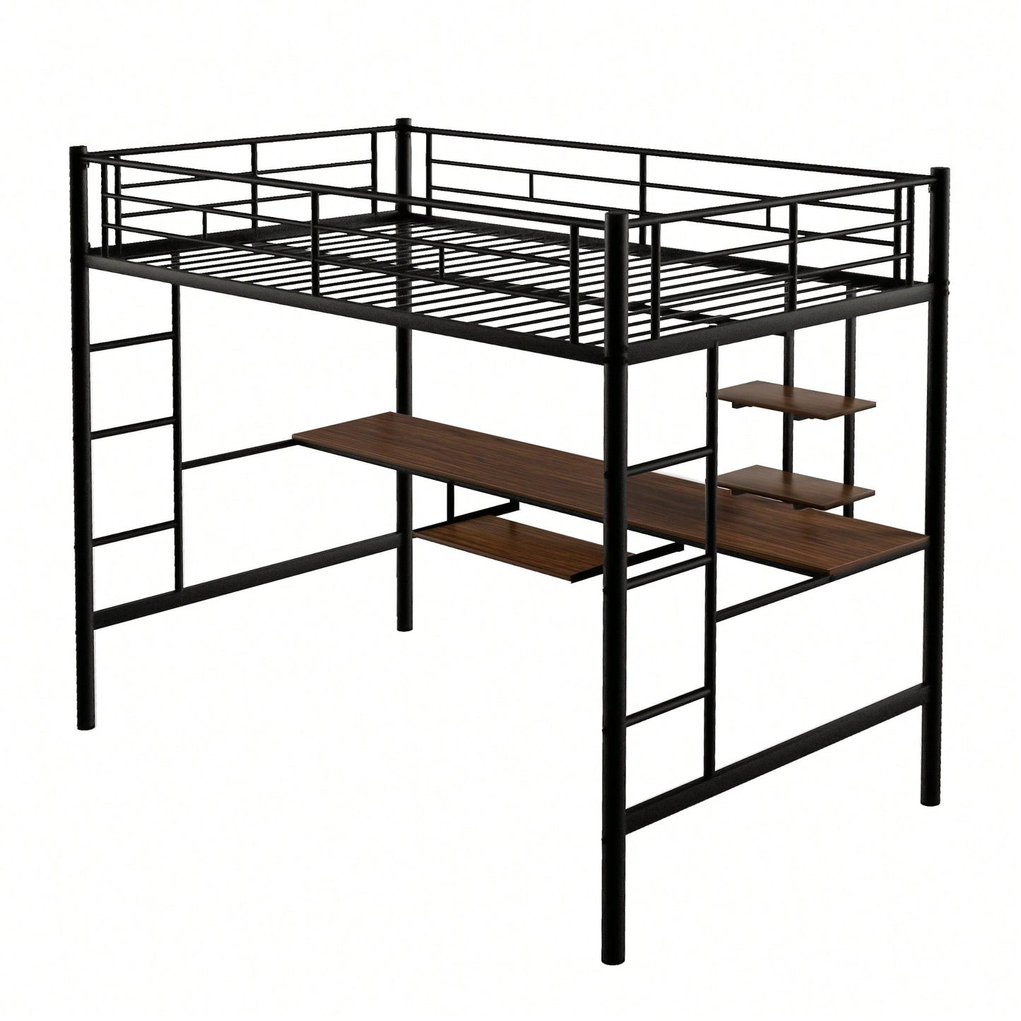 Space Saving Full Loft Bed With Integrated Desk And Shelf In Black