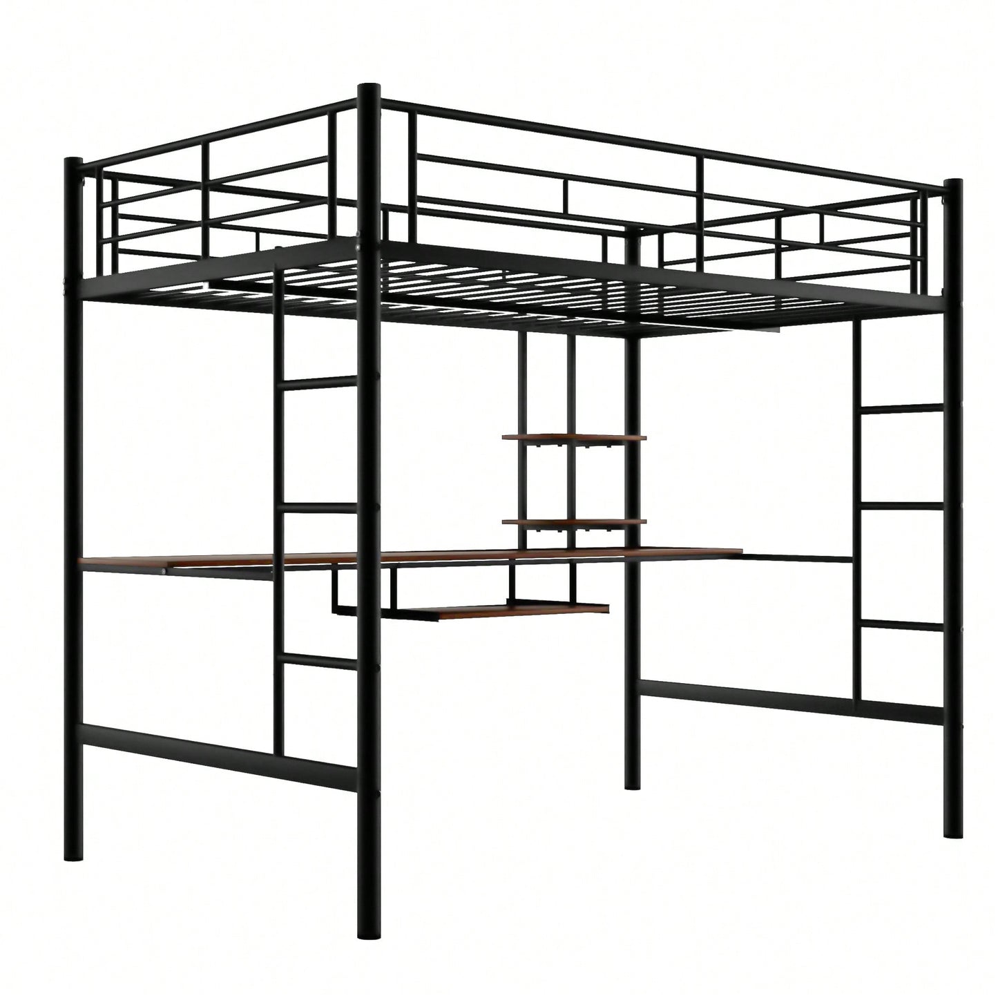 Space Saving Full Loft Bed With Integrated Desk And Shelf In Black