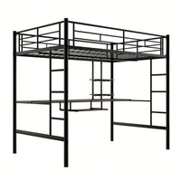 Space Saving Full Loft Bed With Integrated Desk And Shelf In Black