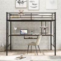 Space Saving Full Loft Bed With Integrated Desk And Shelf In Black