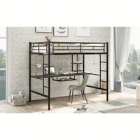 Space Saving Full Loft Bed With Integrated Desk And Shelf In Black