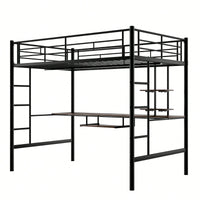 Space Saving Full Loft Bed With Integrated Desk And Shelf In Black