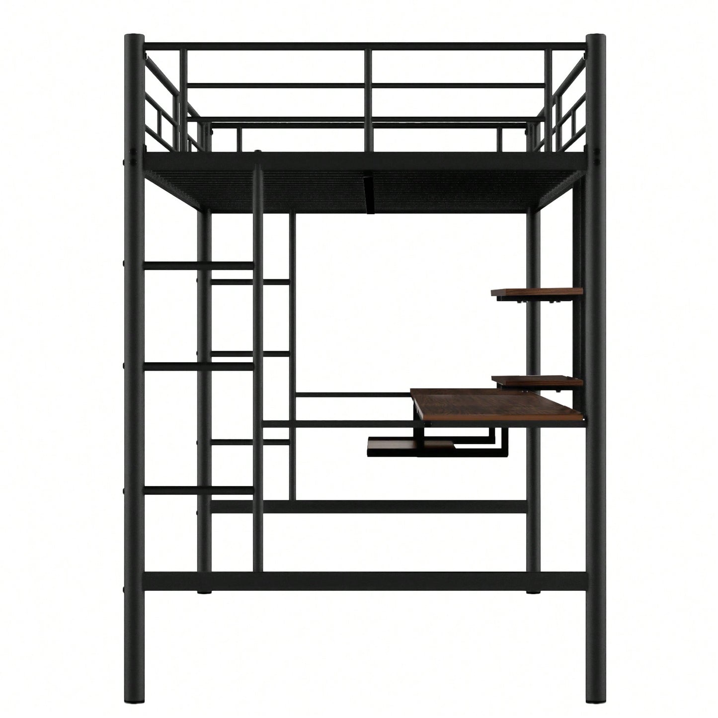 Space Saving Full Loft Bed With Integrated Desk And Shelf In Black