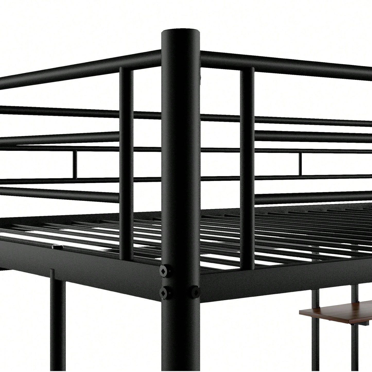 Space Saving Full Loft Bed With Integrated Desk And Shelf In Black