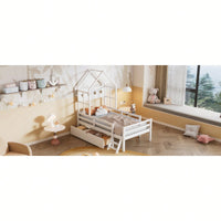 Twin Size House Platform Bed With Safety Guardrail And Storage Drawer In White