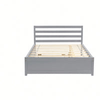 Full Size Wood Platform Bed Frame With Headboard And Twin Trundle For Space-Saving Solutions Grey