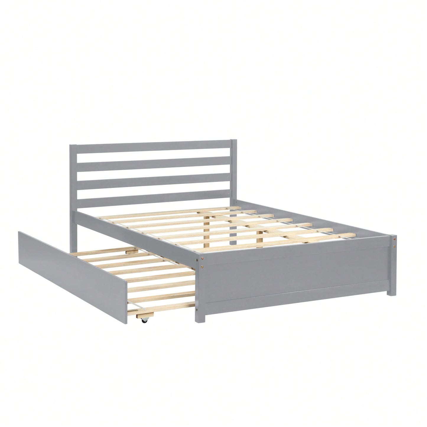 Full Size Wood Platform Bed Frame With Headboard And Twin Trundle For Space-Saving Solutions Grey