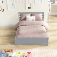 Full Size Wood Platform Bed Frame With Headboard And Twin Trundle For Space-Saving Solutions Grey