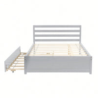 Full Size Wood Platform Bed Frame With Headboard And Twin Trundle For Space-Saving Solutions Grey