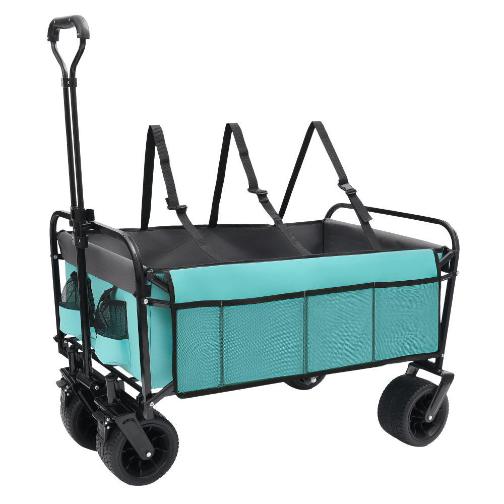 Versatile Collapsible Utility Wagon With Strapping System For Camping Shopping Gardening Fishing All-Terrain Wheels Supports 225lbs Black