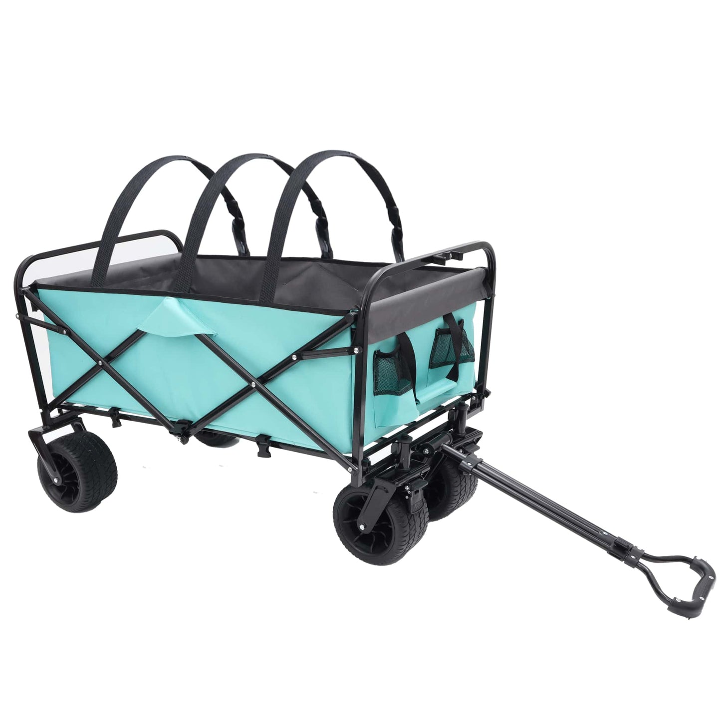 Versatile Collapsible Utility Wagon With Strapping System For Camping Shopping Gardening Fishing All-Terrain Wheels Supports 225lbs Black