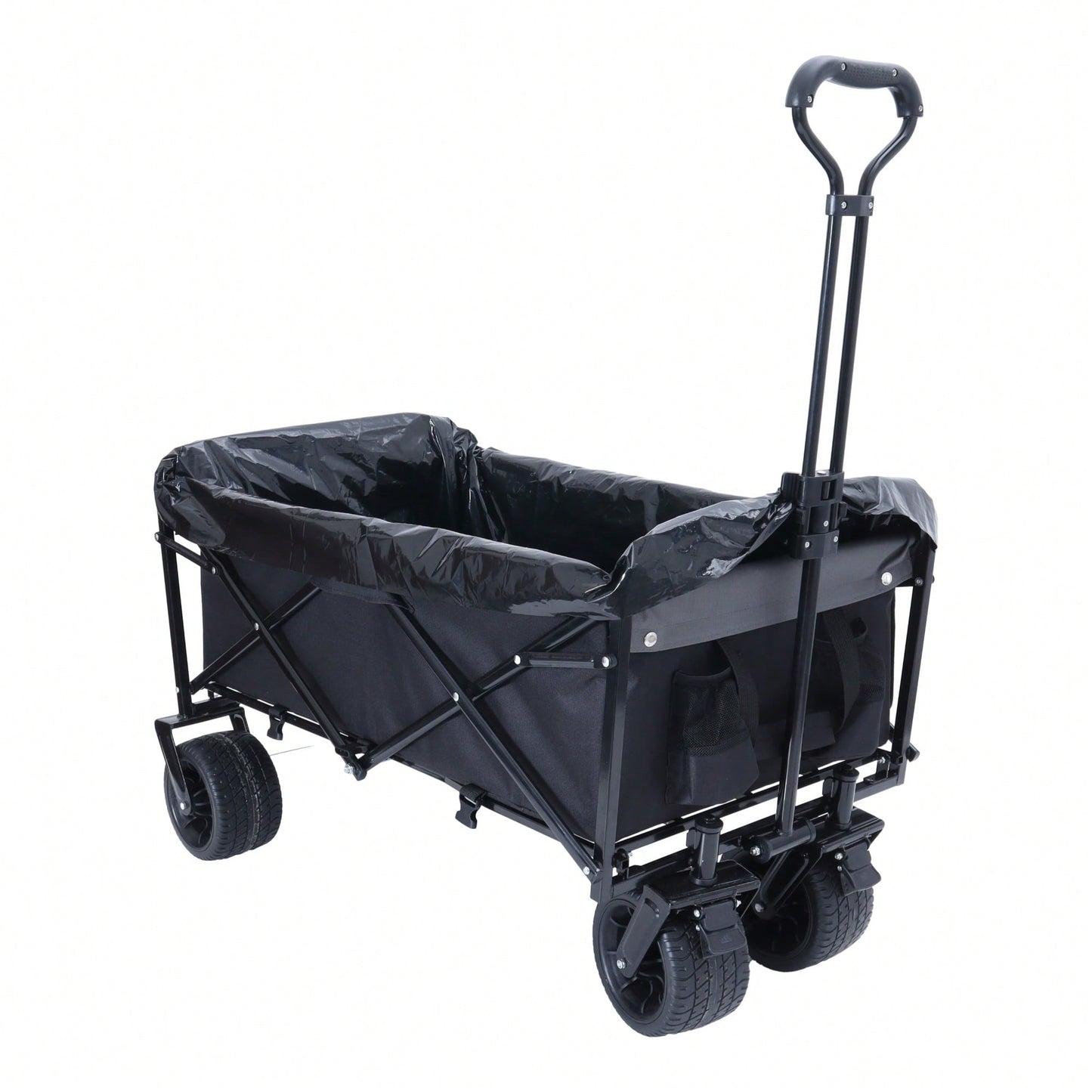 Versatile Collapsible Utility Wagon With Strapping System For Camping Shopping Gardening Fishing All-Terrain Wheels Supports 225lbs Black