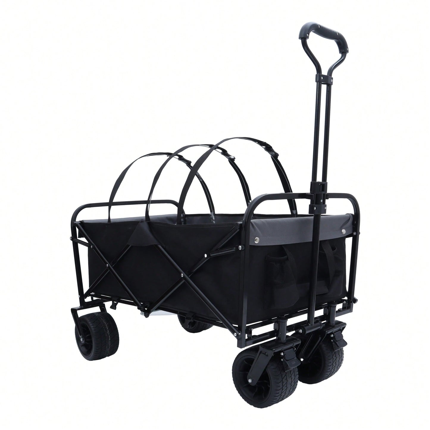 Versatile Collapsible Utility Wagon With Strapping System For Camping Shopping Gardening Fishing All-Terrain Wheels Supports 225lbs Black