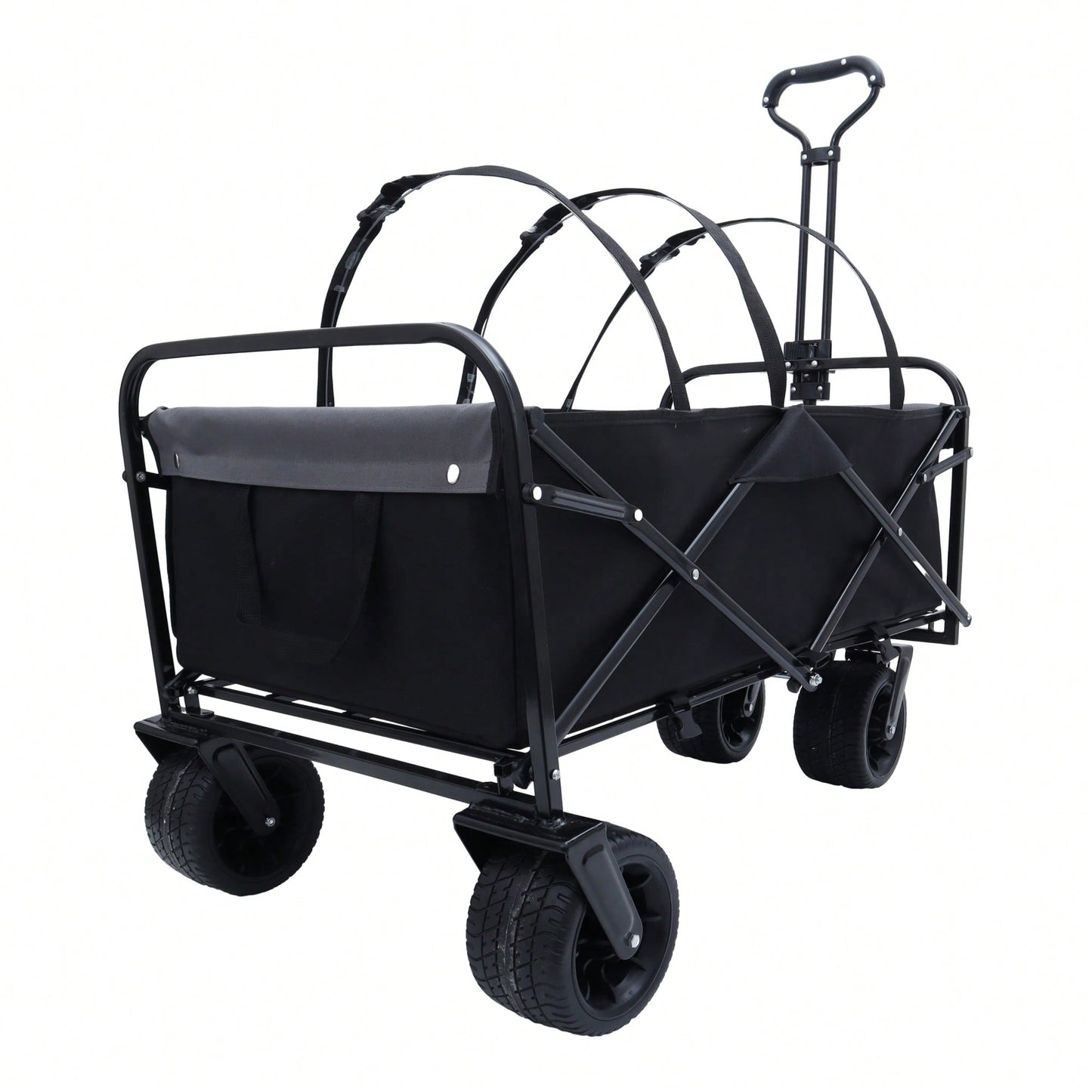 Versatile Collapsible Utility Wagon With Strapping System For Camping Shopping Gardening Fishing All-Terrain Wheels Supports 225lbs Black