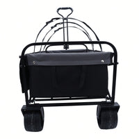 Versatile Collapsible Utility Wagon With Strapping System For Camping Shopping Gardening Fishing All-Terrain Wheels Supports 225lbs Black