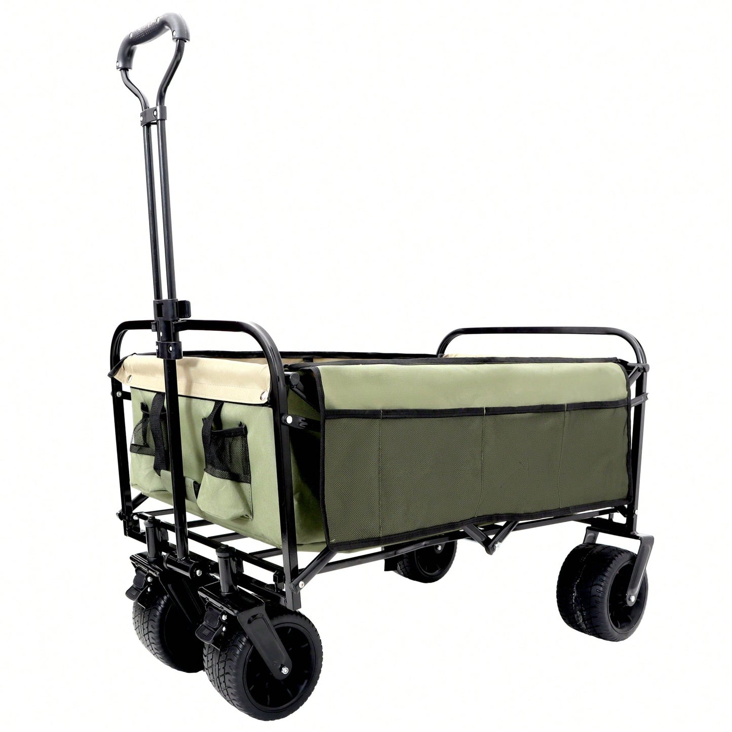 Versatile Collapsible Utility Wagon With Strapping System For Camping Shopping Gardening Fishing All-Terrain Wheels Supports 225lbs Black