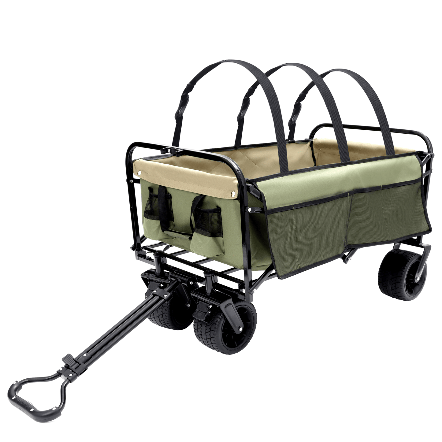 Versatile Collapsible Utility Wagon With Strapping System For Camping Shopping Gardening Fishing All-Terrain Wheels Supports 225lbs Black