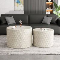 Set Of 2 Stylish Minimalist Nesting Coffee Table Set With Honeycomb Design For Living Room And Bedroom Beige