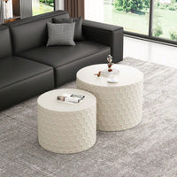 Set Of 2 Stylish Minimalist Nesting Coffee Table Set With Honeycomb Design For Living Room And Bedroom Beige