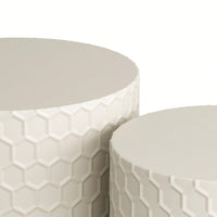 Set Of 2 Stylish Minimalist Nesting Coffee Table Set With Honeycomb Design For Living Room And Bedroom Beige