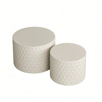 Set Of 2 Stylish Minimalist Nesting Coffee Table Set With Honeycomb Design For Living Room And Bedroom Beige