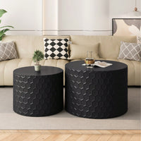 Set Of 2 Stylish Minimalist Nesting Coffee Table Set With Honeycomb Design For Living Room And Bedroom Beige