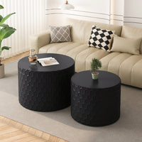 Set Of 2 Stylish Minimalist Nesting Coffee Table Set With Honeycomb Design For Living Room And Bedroom Beige