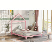 House-Shaped Headboard Full Size Wooden Platform Bed In White Finish