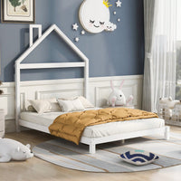 House-Shaped Headboard Full Size Wooden Platform Bed In White Finish