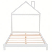 House-Shaped Headboard Full Size Wooden Platform Bed In White Finish