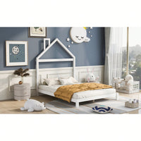 House-Shaped Headboard Full Size Wooden Platform Bed In White Finish