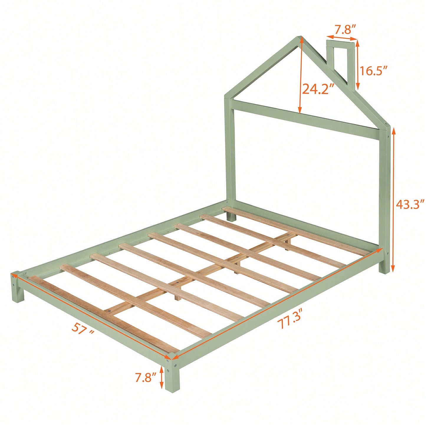 House-Shaped Headboard Full Size Wooden Platform Bed In White Finish