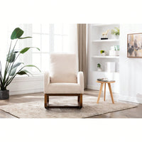 Modern Glider Recliner Armchair With Wood Legs And Side Pocket For Nursery Living Room Bedroom Beige Linen