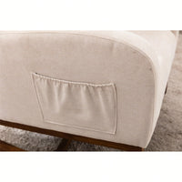 Modern Glider Recliner Armchair With Wood Legs And Side Pocket For Nursery Living Room Bedroom Beige Linen