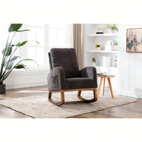 Modern Glider Recliner Armchair With Wood Legs And Side Pocket For Nursery Living Room Bedroom Beige Linen