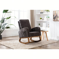 Modern Glider Recliner Armchair With Wood Legs And Side Pocket For Nursery Living Room Bedroom Beige Linen